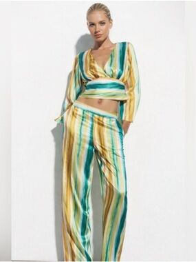 Zara Striped Satin Wide-Leg Pant